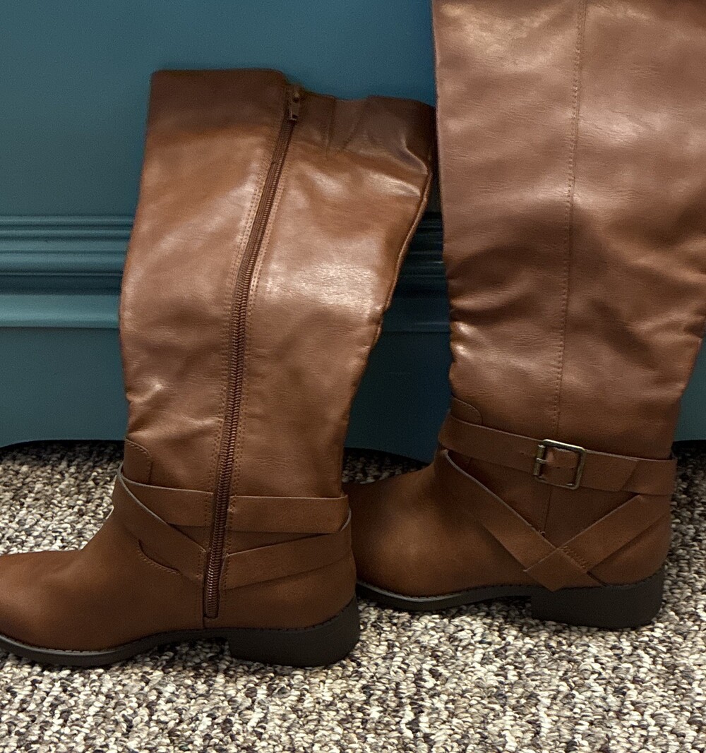 Women’s Style & Co Brown Faux Leather Zip Up Boots Calf Sz 6.5 New Wo Box